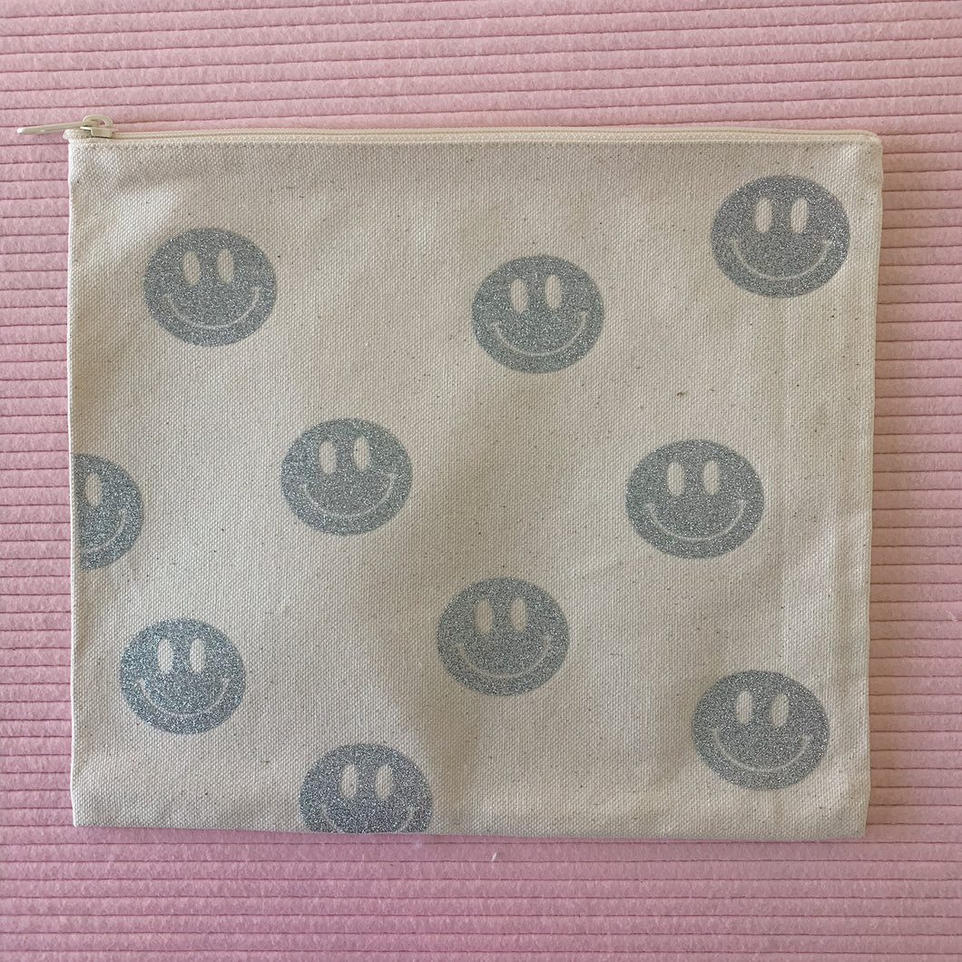 large smiley face bag - silver