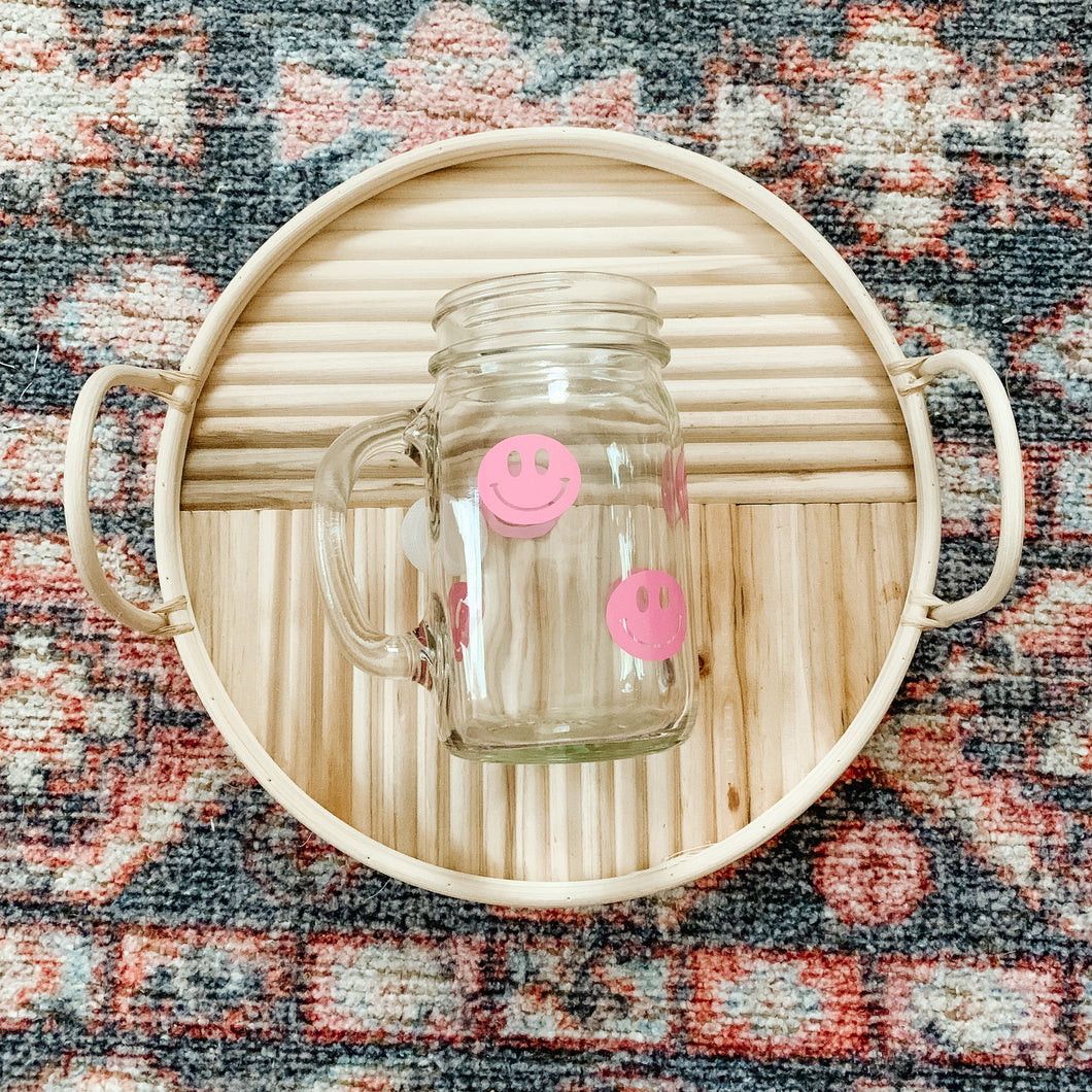 smiley face mason jar - pink