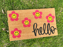 Load image into Gallery viewer, Hello smiley flowers doormat
