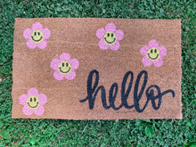 Load image into Gallery viewer, Hello smiley flowers doormat
